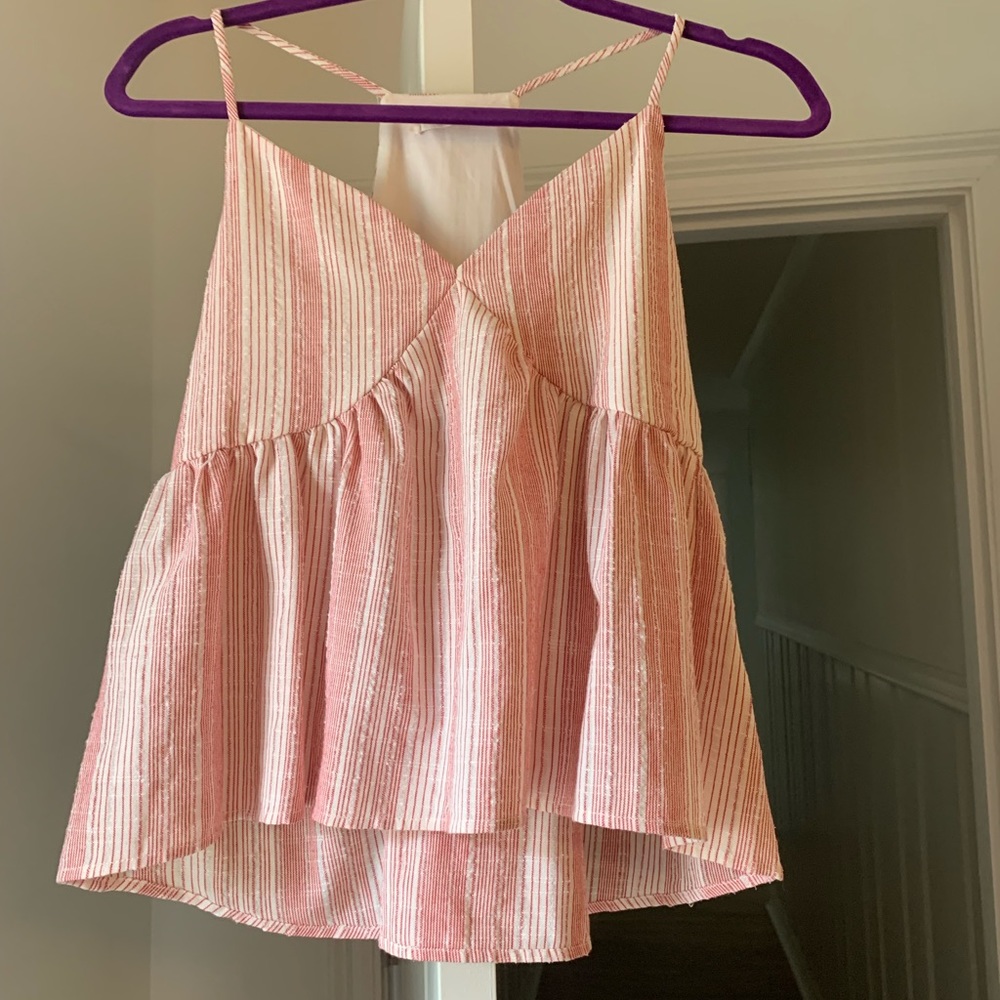Red and white striped top